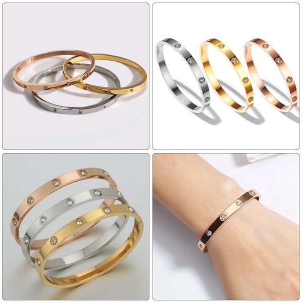 Trendy krystallarmbånd for kvinner Motearmbånd Titanium Love Pulseiras Armbånd i rustfritt stål Feminine Smykker Gave Smooth-Gold-6mm