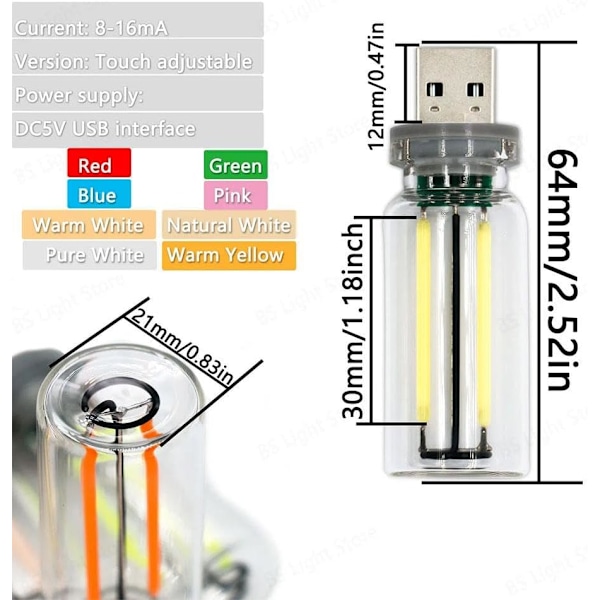 Mini USB Bilnattlys, Berøringskontroll LED Innvendig Lys, USB Stemningslys for Bil D