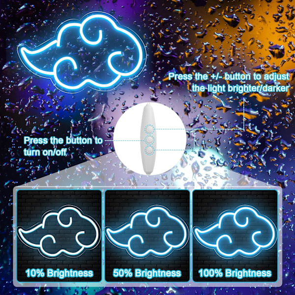 LED-moln Neonljus, Röd Akryl USB Väggdekor för Sovrum, Spelrum, Justerbar blue clouds