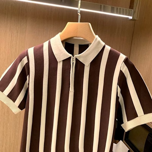 Sommar Lös 2023 Stickat Kort Ärm Ny Trendig Rund Hals Mäns Ungdom Popularitet Casual Trend Pullover Topp Kaffe XL