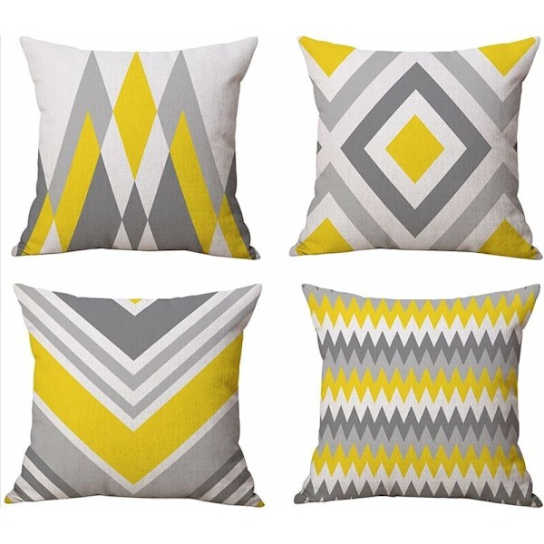 Keltainen ja harmaa kotelo 4 osaa puuvillaa Pellava Kestävä kotelo 18 x 18 tuumaa 45 x 45 cm Painettu kuvio