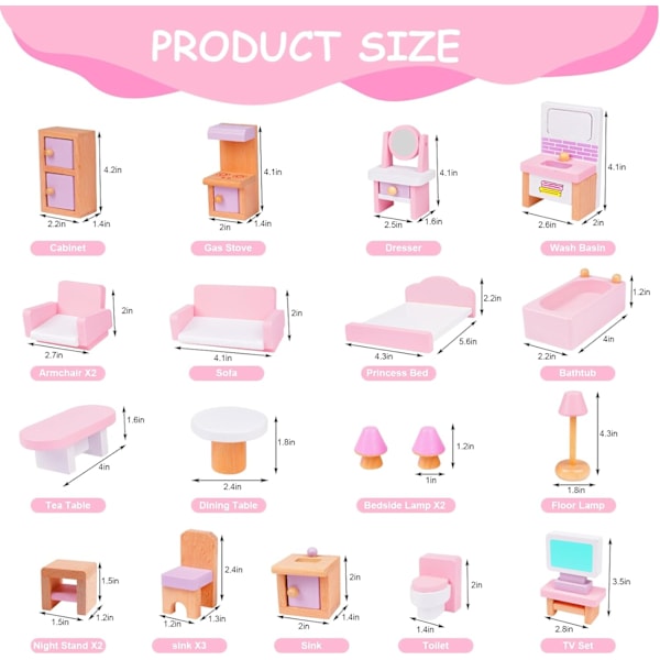 Puinen Nukkekodin Kalusteet, 20 Kpl 8 Perheen Nukkeilla & Lemmikillä, Lapsille pink
