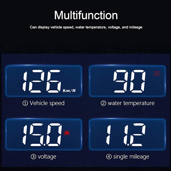 Bil OBD2 HUD Head Up Display Vindruta Projektor Flerfunktionsmätare Larm Trötthet Körpåminnelse