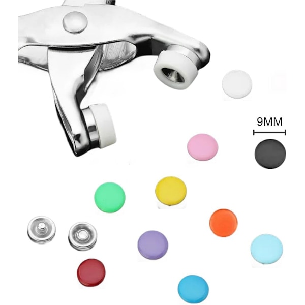 Fargerike Metallknapper med Verktøy for Montering, DIY Håndverk Sy Fastgjøringer (9.5mm) Coloured Button 200set