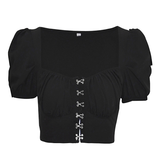Kvinde Volang Kortærmet Binde Ryg Beskåret Skulderbluse Sort XL black XL