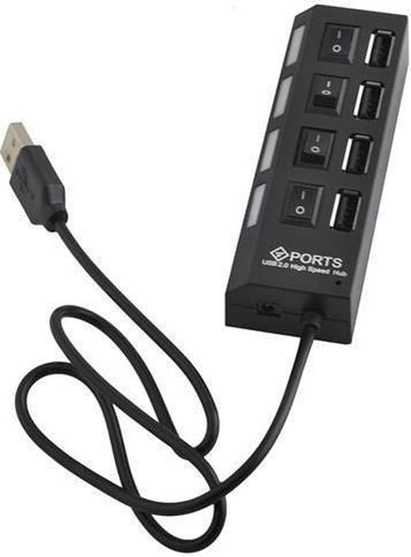 4-ports Multi USB 2.0 Hub Splitter Divider Switch - Velegnet til bærbar computer / Apple Mac / Macbook & Windows - Med LED-belysning