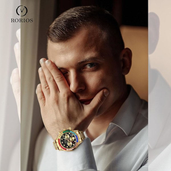 Casual Klocka för Män Kvarts Mode Rostfritt Stål Armbandsur Luminous Analog Armbandsur Vattentät Datum Kalender Klocka Guld B Gold B