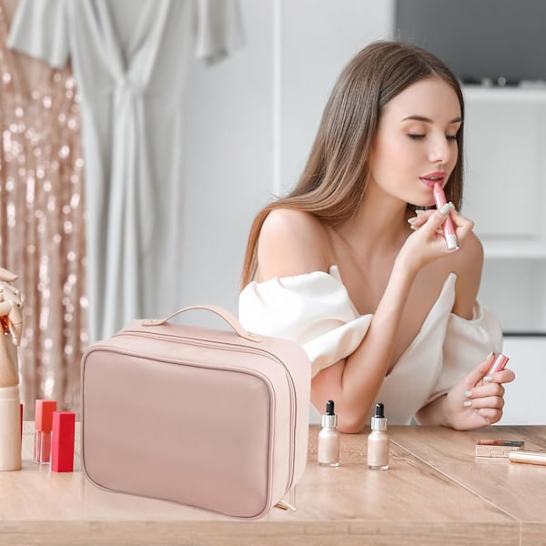 Resväska för smink, sminkorganisatör med flera fack, necessär, rosa PINK
