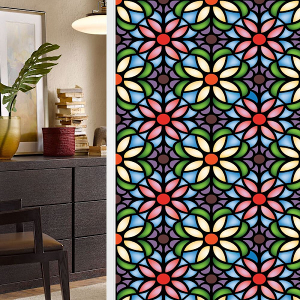 Värikkäät Retro Kukat Linnut Ikkunalasi Sähköstaattiset Tarrat Irrotettava Ikkunasuoja Värillinen Koristekalvo Kotiin ja Toimistoon BL120 BL120 60x100cm