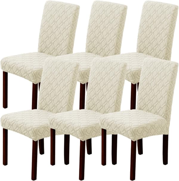 (beige, 6-pack) Stolsöverdrag Set om 6, Stretch stolsöverdrag