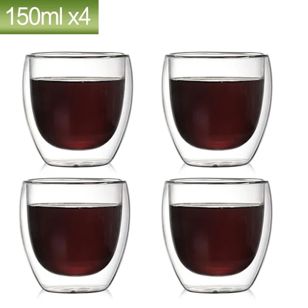 80ml dobbeltvegget glasskopp 2/12ST Transparent håndlaget varmebestandig tedrikkesett Espresso kaffe Melkekopper Gave 4stk 150ml Som vist