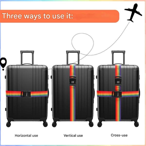 2-pack bagageremmar med 3-siffriga kombinationslås, justerbara resväskebälten i polypropen för resväskor, 5 x 200 cm
