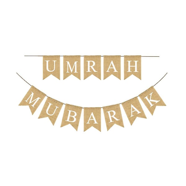 Ramadan Festival Flagga Umrah Mubarak Utskrift Burlap Banner Swallowtail Bunting Festtillbehör Bakgrundslayout Rekvisita