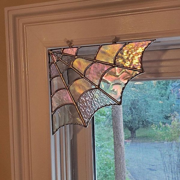 Spindelvävsdörröverdel, Halloween Dörrramsdekoration, Färgat Glas Ornament