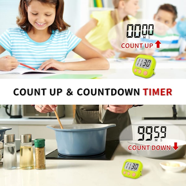 2-pakks Klasserom Timere for Barn - Stor Magnetisk Digital Timer - Grønn Green White 1
