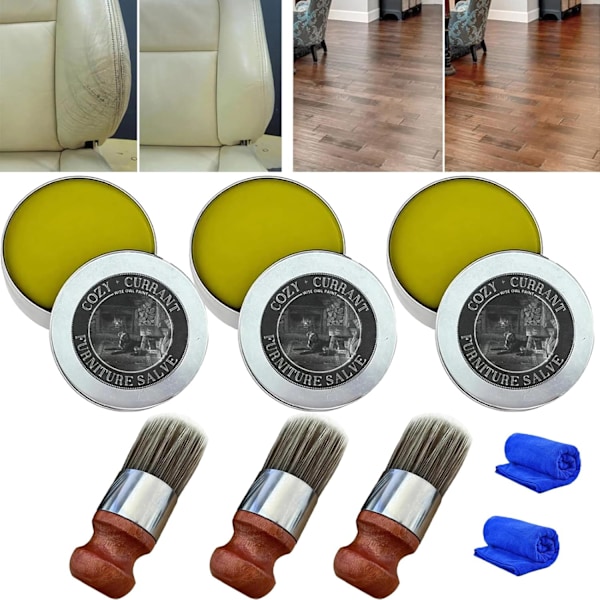 Wise Owl Lædermøbel Salve med Vildsvinbørste, Forhindrer Sprækker, 3 stk 3 pcs