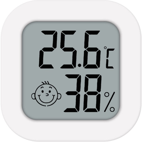 SQBB Mini Smiley elektronisk termohygrometer, inomhus, dubbelsidigt självhäftande, liten skärm (vit)
