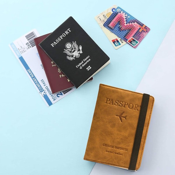 SQBB Cover, Pu-läder case Organizer för pass, kreditkort, boardingkort (plånbok+tagg) brun 13,7*10,5cm
