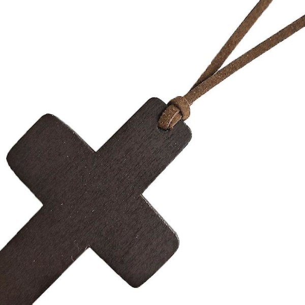 Träkorshängen Halsband Naturligt trä Kristent kors Lämpligt för män Kvinnor Hantverk Smycken Projekt Dekorationer Svart rep