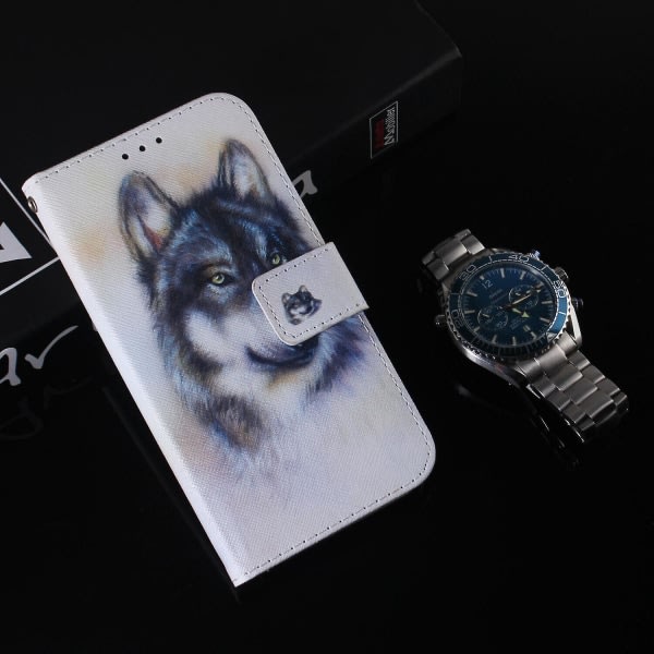 Kompatibel med Nokia C21 Plus Cover Wolf Pattern Magnetisk Flip Wallet Telefoncover Kickstand Kreditkortholder Cover