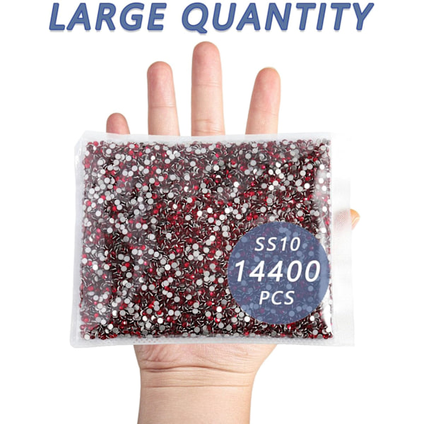14400 stk Røde Flatback Rhinestones for DIY Håndverk, Siam, SS10, 2,7-2,9 mm Siam SS10/14400pcs