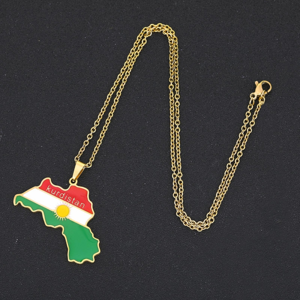 Hänge i rostfritt stål nyckelbenskedja kurdisk etniskt justerbart hiphophalsband guld
