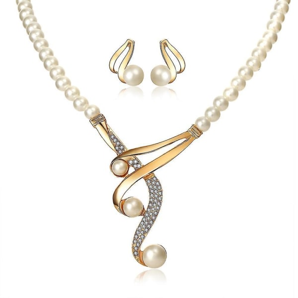 SQBB Vintage afrikanska simulerade pärlor brud smycken set för kvinnor bröllop kristall guld färg halsband Ea