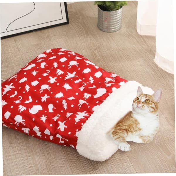 Kattekurv - Kattseng - Gjemmested for katter - Sovepose for katter - Myk og varm fleece vintersovepose til jul - 360° omslag - Egnet