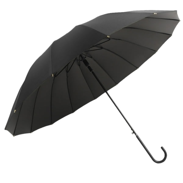 CQBB Läder böjt handtag 16-bens långskaftet paraply, tillverkat av svart