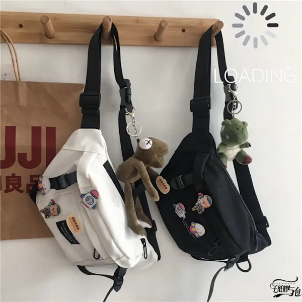 Damväska Japansk Serie Harajuku Ins Mörk Vind Budbärarkista Kvinnlig Koreansk Student Mångsidig Ridduk Midjeväska Hane Svart Badge Dinosaur
