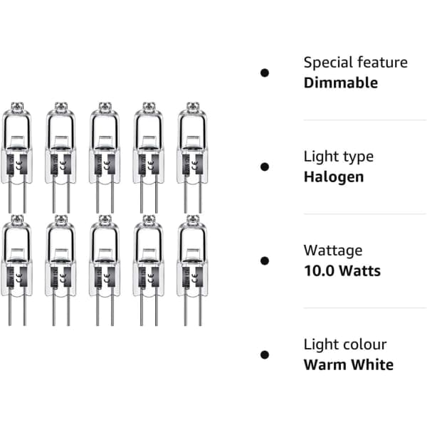 G4 halogenlampor 10W 12V - Varmvit - 10-pack 10st 10W_max 10W 10pcs
