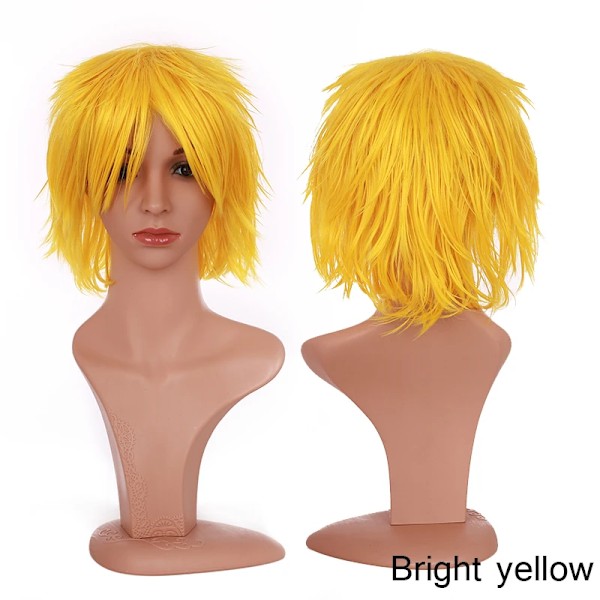 BENIHAIR Synteettinen Peruukki Cosplay Peruukki Valkoinen Punainen Vihreä Sininen Pinkki Keltainen Hiukset Lyhyt Kerrostettu Peruukki Tekohiukset Miesten Naisten Juhlaperuukki Keltainen 12 tuumaa