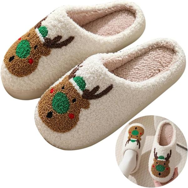 Plush Jule-Tøfler, Elg Design til Kvinder og Mænd Green pure A 40/41 EU