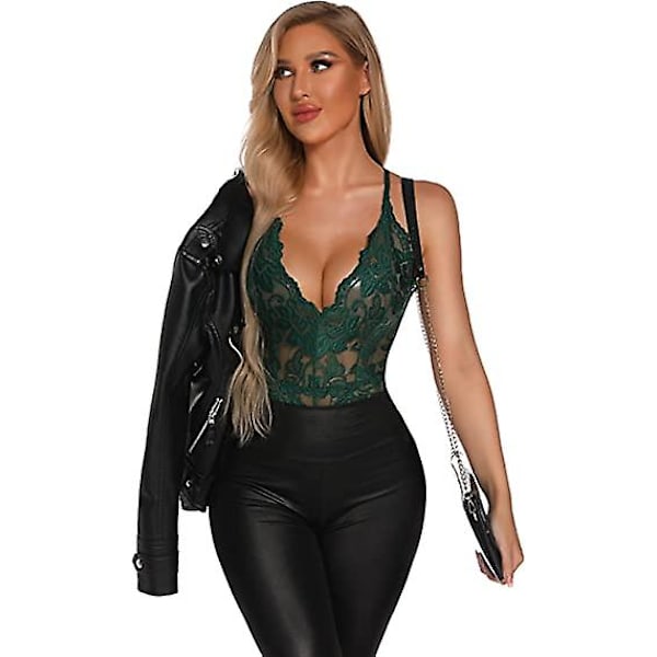 Bodystocking til kvinder Blonde Sexet Teddy Underkjole Frække One Piece Blomstrede Underkjoler Grøn XXL Green XXL