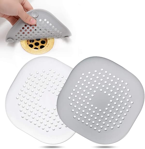 Fyrkantigt duschavloppsskydd Silikonhårplugg med sugkopp 2-pack (grå+vit)_ma White + Grey