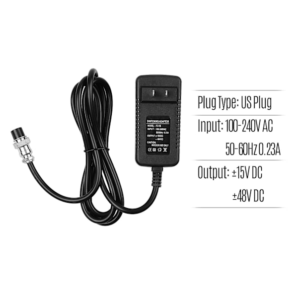 Mixerkonsol Mixer Strømforsyning AC Adapter 15V 230mA Universal 4-Pin Rund Stik til 16 Kanaler [db] Sort Black Black US Plug