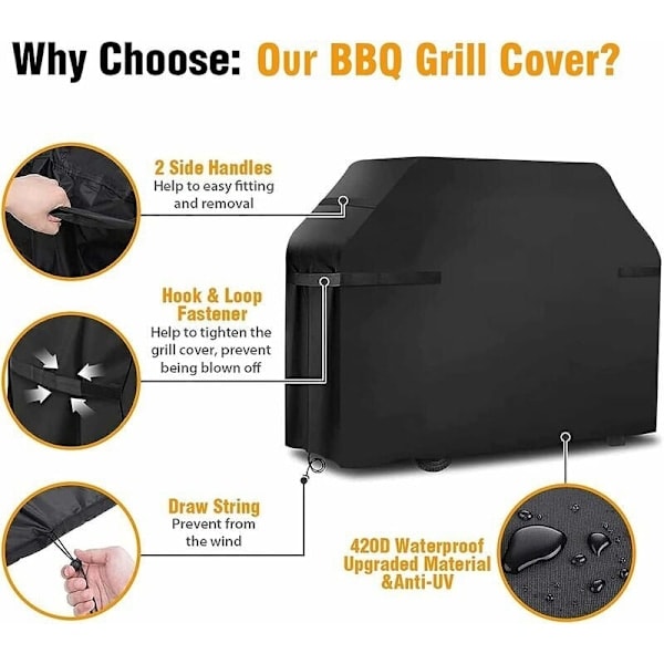 Grilltrekk Vanntett Beskyttelse Vindtett, Rivsikker Beskyttelse med Stropper og Oppbevaringsveske (145x61x117cm)--