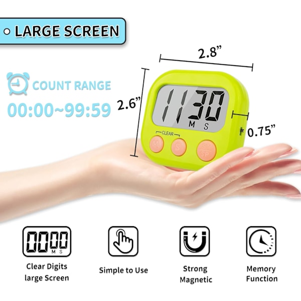 2-pack Klassrumstimrar för Barn - Stor Magnetisk Digital Timer - Blå/Grön Blue Green 1