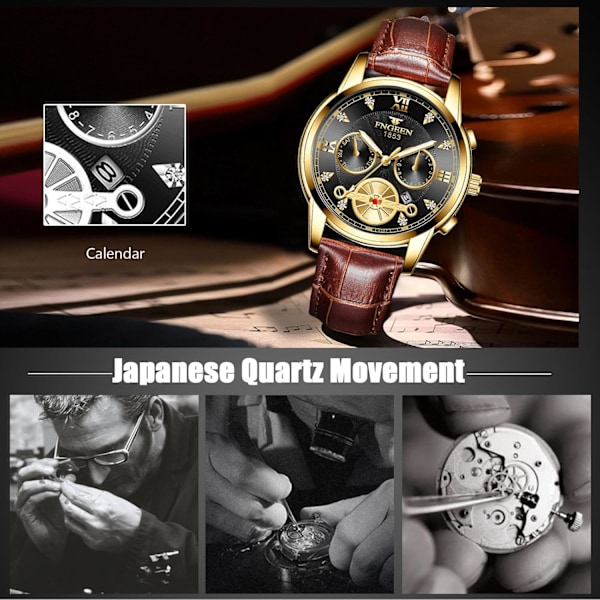 Herrar Analog Kvarts Armbandsur Vintage Elegant Armbandsur Datumskalender Luminous Watch Svart Brun B Black brown B