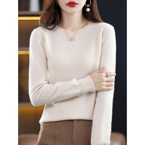 100% Merinould Sweater Kvinnor Cashmere Pullover Stick Höst Vinter O-Hals Solid Color Fashion Basic Kvinna E Kläder Topp Wumai Blå L