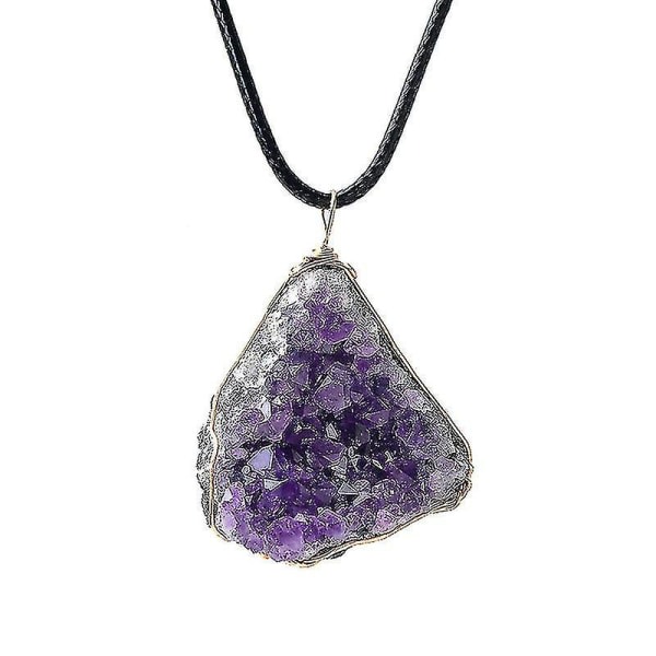 Ametist Cluster Stone Halsband Raw Crystals Heal Stone Pendant Golden