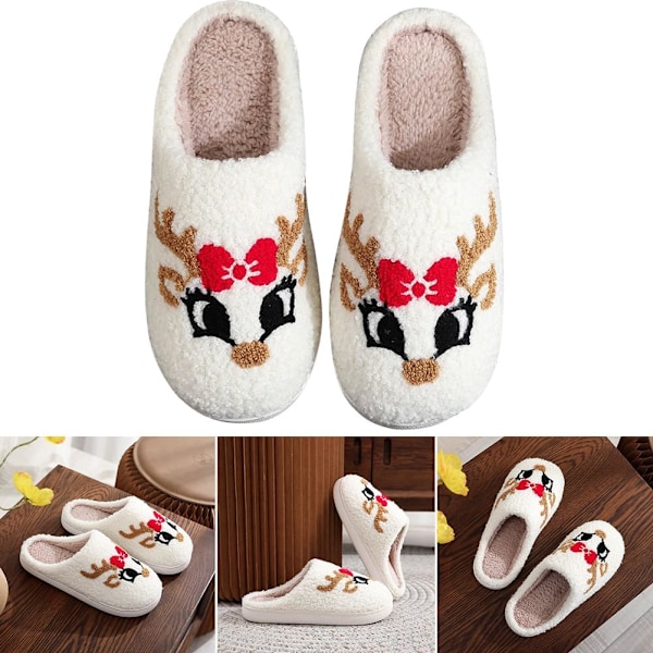 Plush Julklappstofflor för Kvinnor och Män, Elk Sovrumsdesign White pure K 42/43 EU