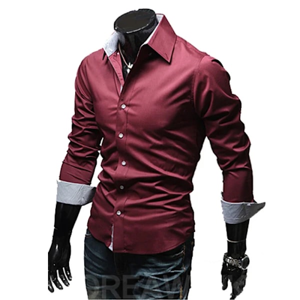 Stripete skjorter for menn Langarmede Slim Fit Hvite Sosiale skjorter Casual for menn Business Camisa Masculina Chemise julskjorte 1036-Red L