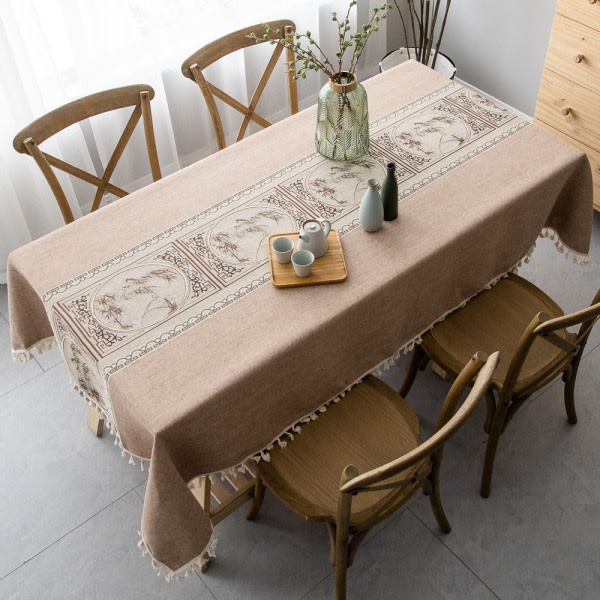 CQBB Rektangulär fläckbeständig bordsduk Linne bomullsbroderad bordsduk kinesisk printed bordsduk köksbordsdekoration (140 x 140 cm)