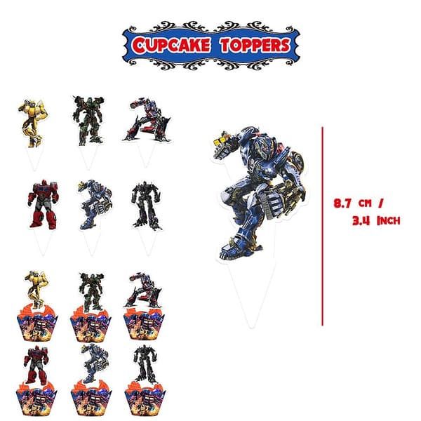 Transformers Temabursdagsfest Dekorasjoner Tilbehørssett Banner Ballonger Kaketopper Sett-Perfet-max