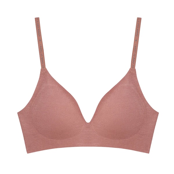 Dame Trådløs BH Dyp V Polstret Bralette S-XL Trendy Stripe Strikket BH Sexy Dame BH Solid Underklær 6 Farge Bot Rosa S