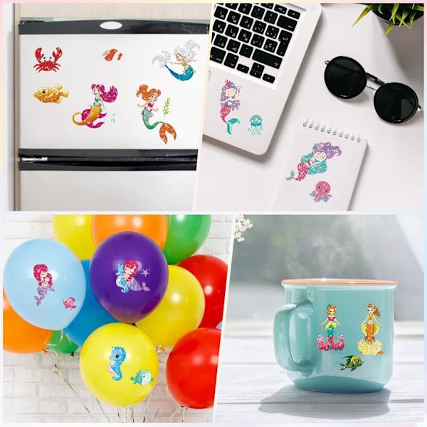Väliaikaiset tatuoinnit lapsille, 20 kpl merenneito + yksisarvinen glittertatuoinnit, vedenkestävät irrotettavat sarjakuvatatuoinnit tytöille. 20 pc-B