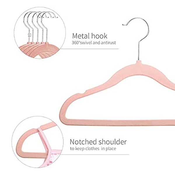 20-paket flockade babyhängare med vridbar krok och axel utan hängare Ultratunna platsbesparande stift [DB] rosa pink