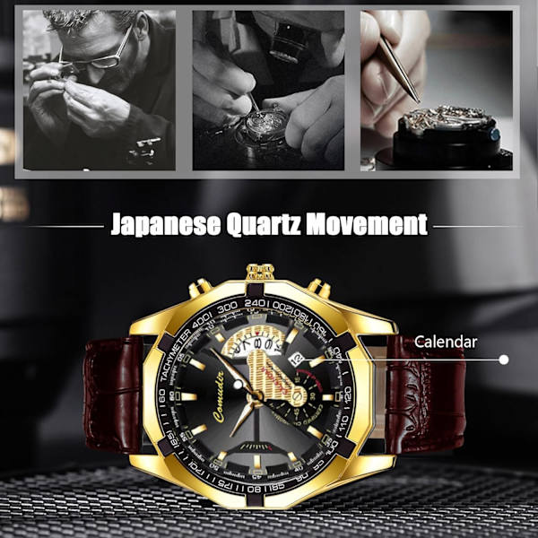 Modeklockor för Män Business Rostfritt Stål Armbandsur Analog Kvarts Armbandsur Datumkalender Luminous Watch för Män Brun Guld A Brown gold A