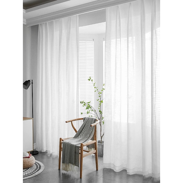 1 st ljusgenomsläppande gardin med korsmönster för vardagsrum och sovrumsdekoration, stångficka gasväv gardin vit B132cm x H265cm